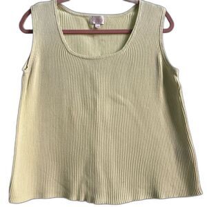 Vintage Cotton Green Sleeveless Sweater Womens Large Knit Ribbed Pastel